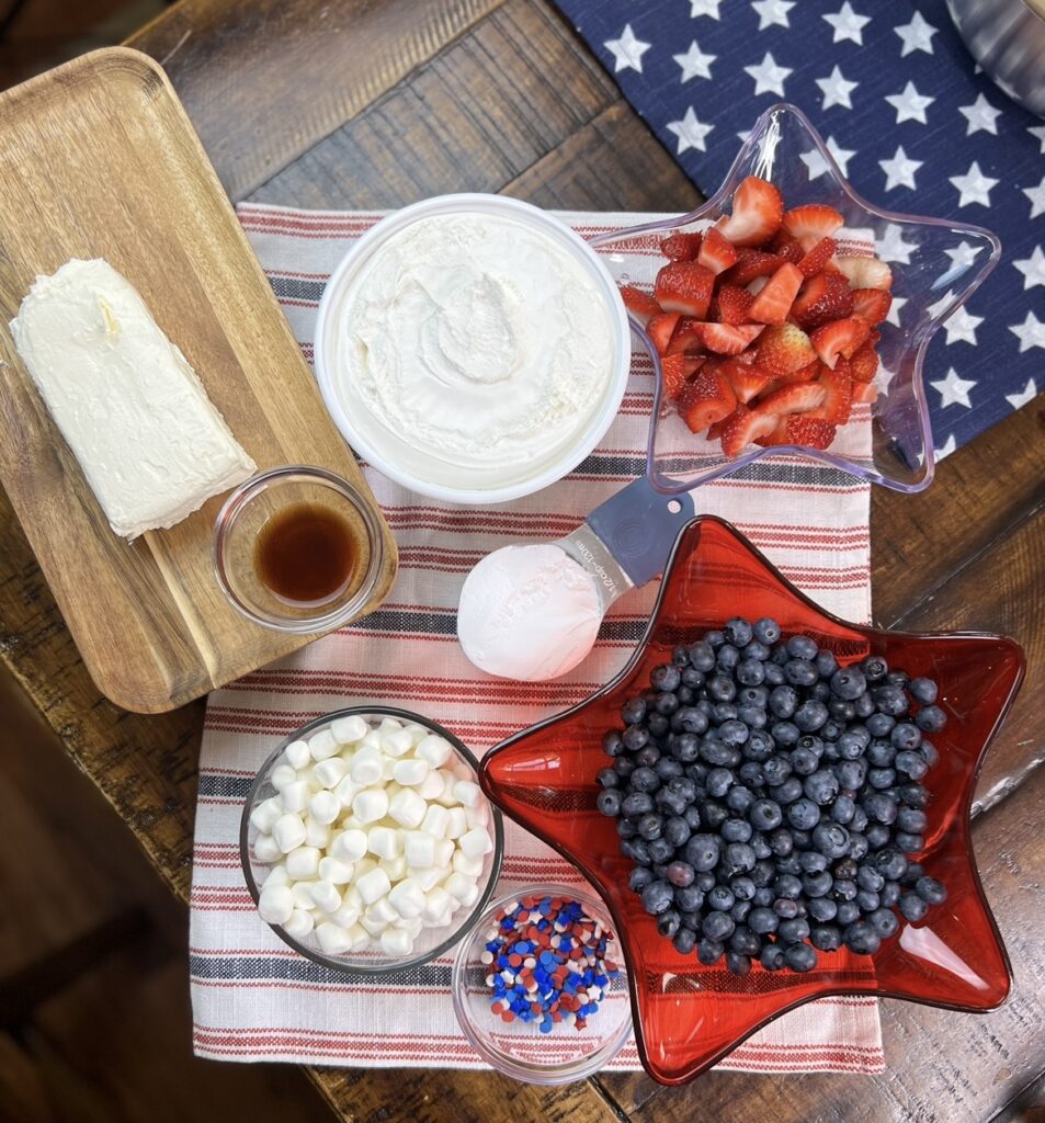red white and blue cheesecake salad