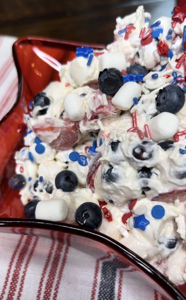 red white and blue cheesecake salad