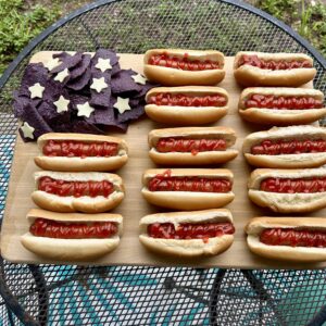 american flag hotdog spread