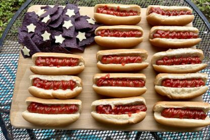american flag hotdog spread